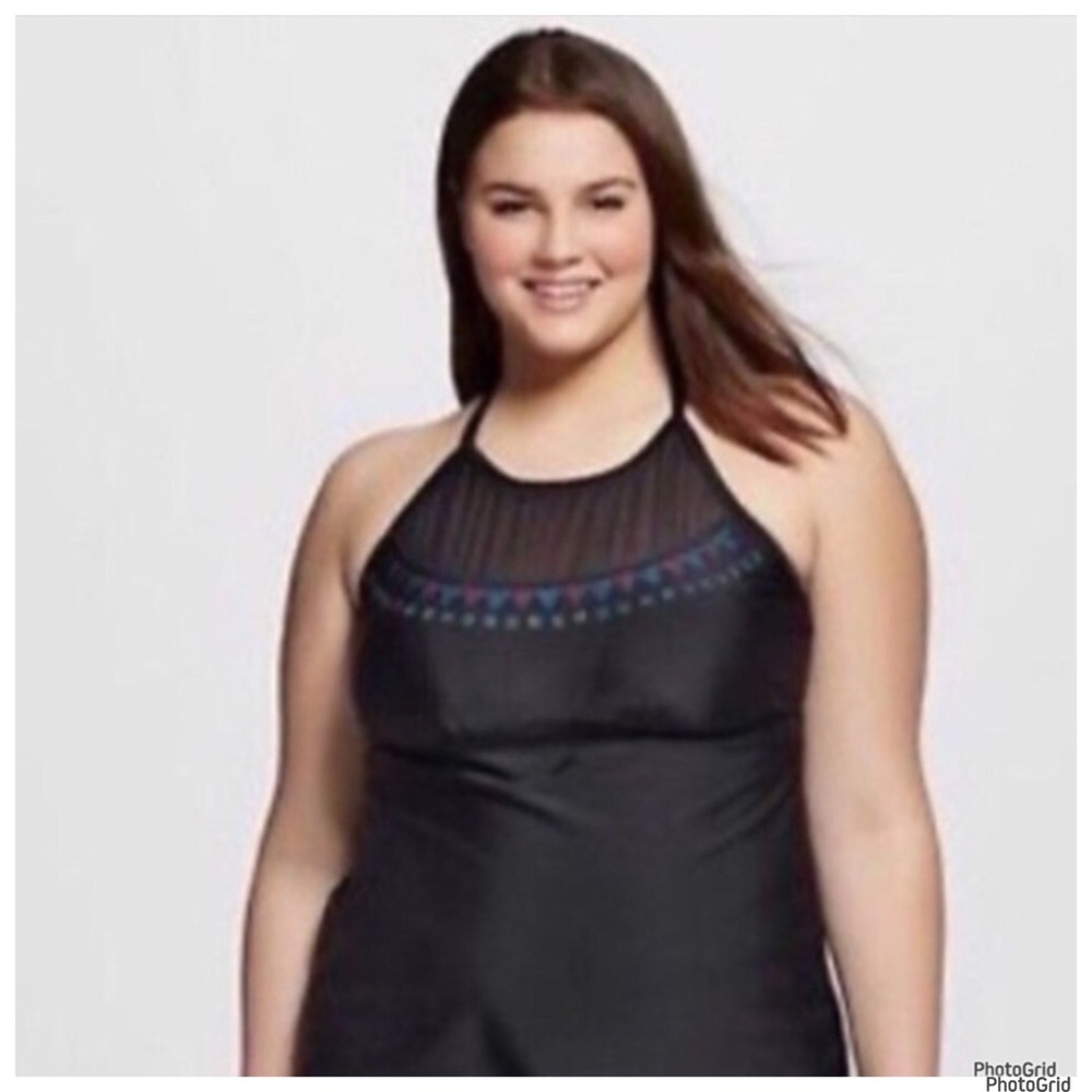 Heart and harmony 2X plus size black sequin swim tank NWT